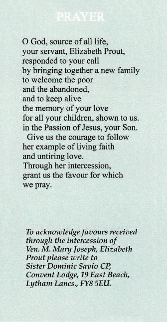 Elizabeth Prout Prayer Card B